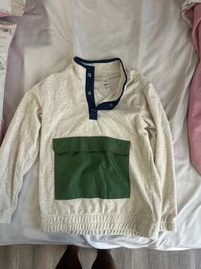 Carter's Kid Boys Tan Fleece Pullover with Green Utility Pocket Size 8